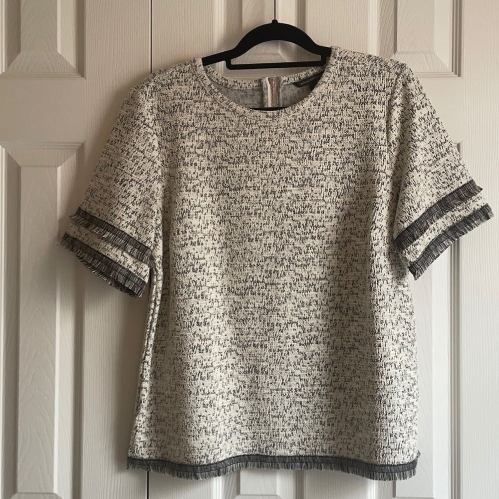 Tweed patterned  and fringe blouse